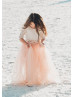 Two Piece Ivory Lace Top Blush Pink Tulle Skirt Flower Girl Dress